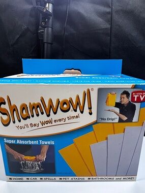 Shamwow Super Absorbent Multi-Purpose Cleaning 5 Towels-3 Large 2 Small Open Box